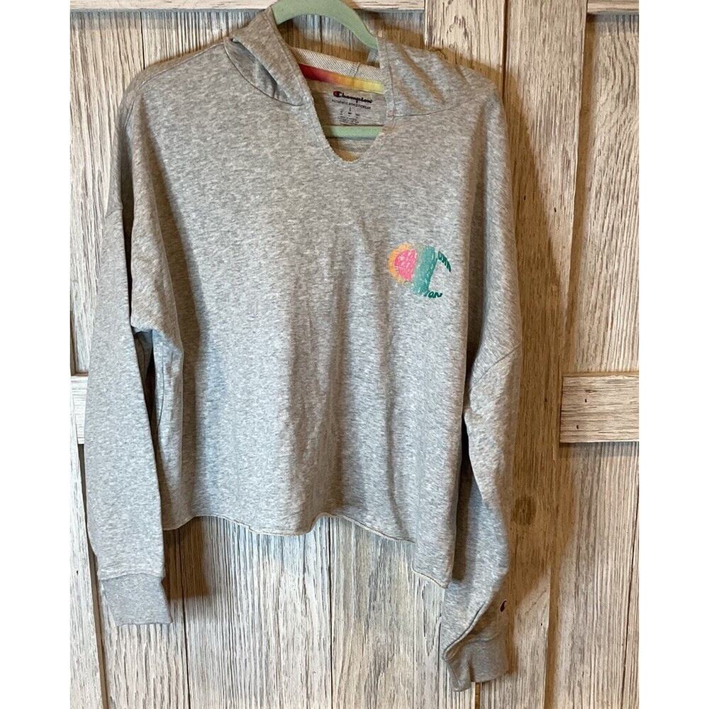 Champion women Cropped Gray Hoodie Sweatshirt Rainbow Size Large Be Your Own